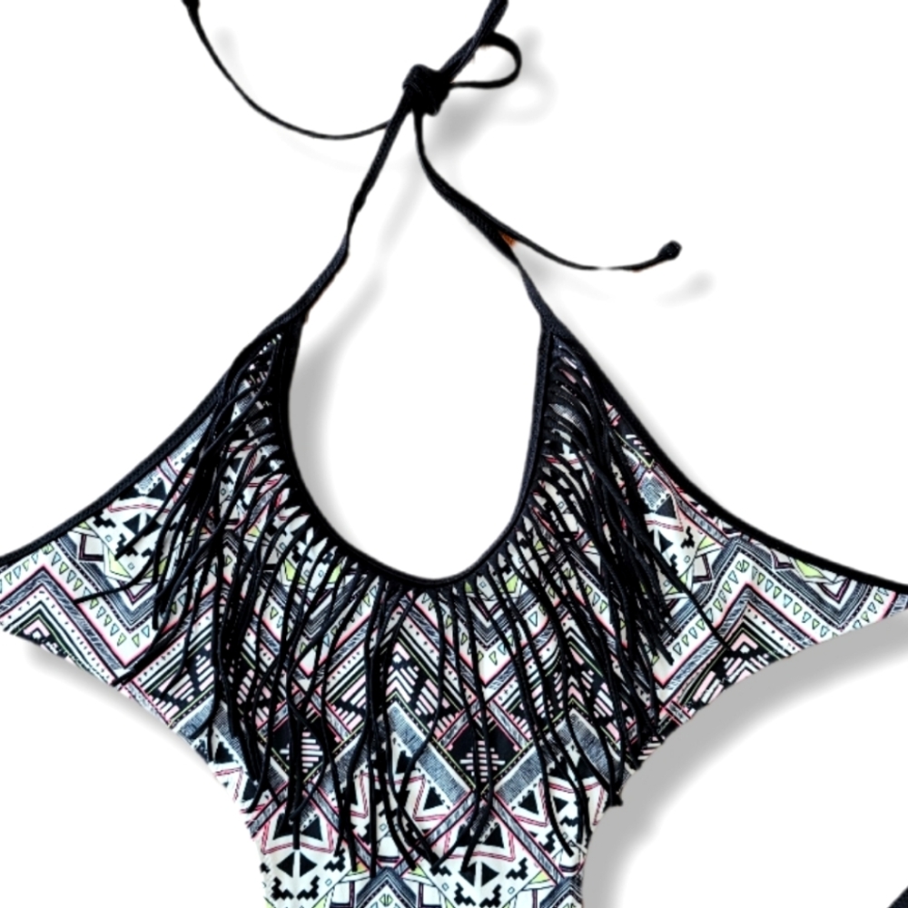 VTG PINK Victoria's Secret Boho Tribal Fringe Monokini Halter Size Medium RARE - Picture 2 of 8